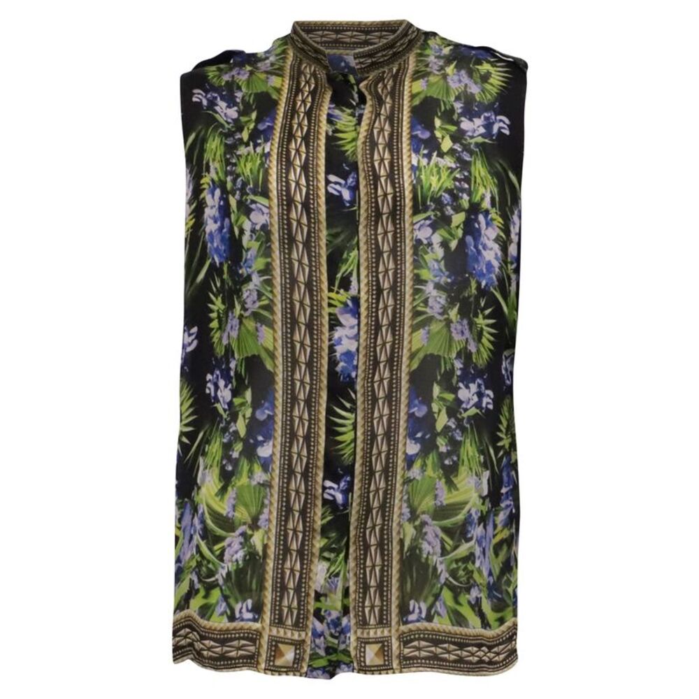 Givenchy Tropical Floral & Geometric Print Sleeveless Blouse in Multicolor Silk